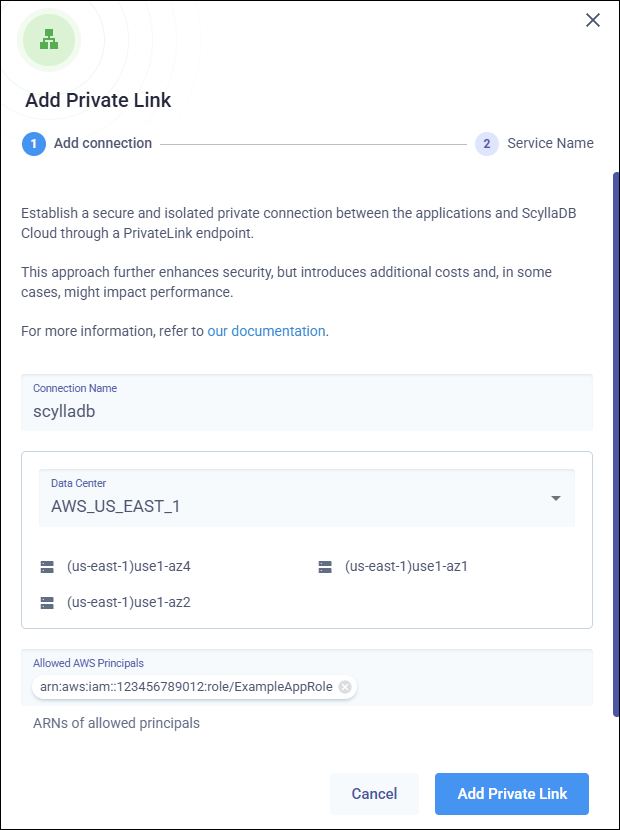 Add Private Link dialog