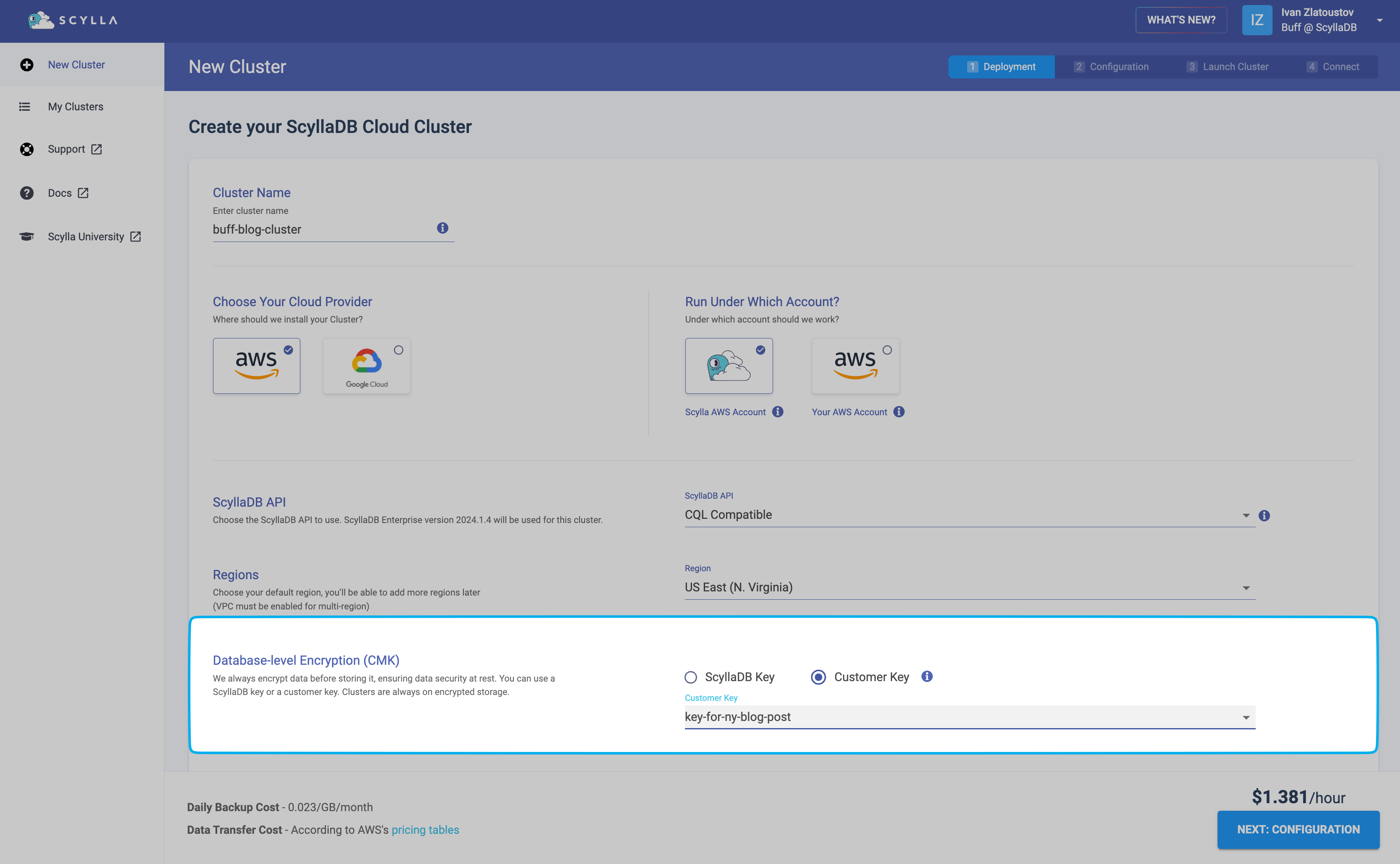 Choose ScyllaDB Key or Customer Key